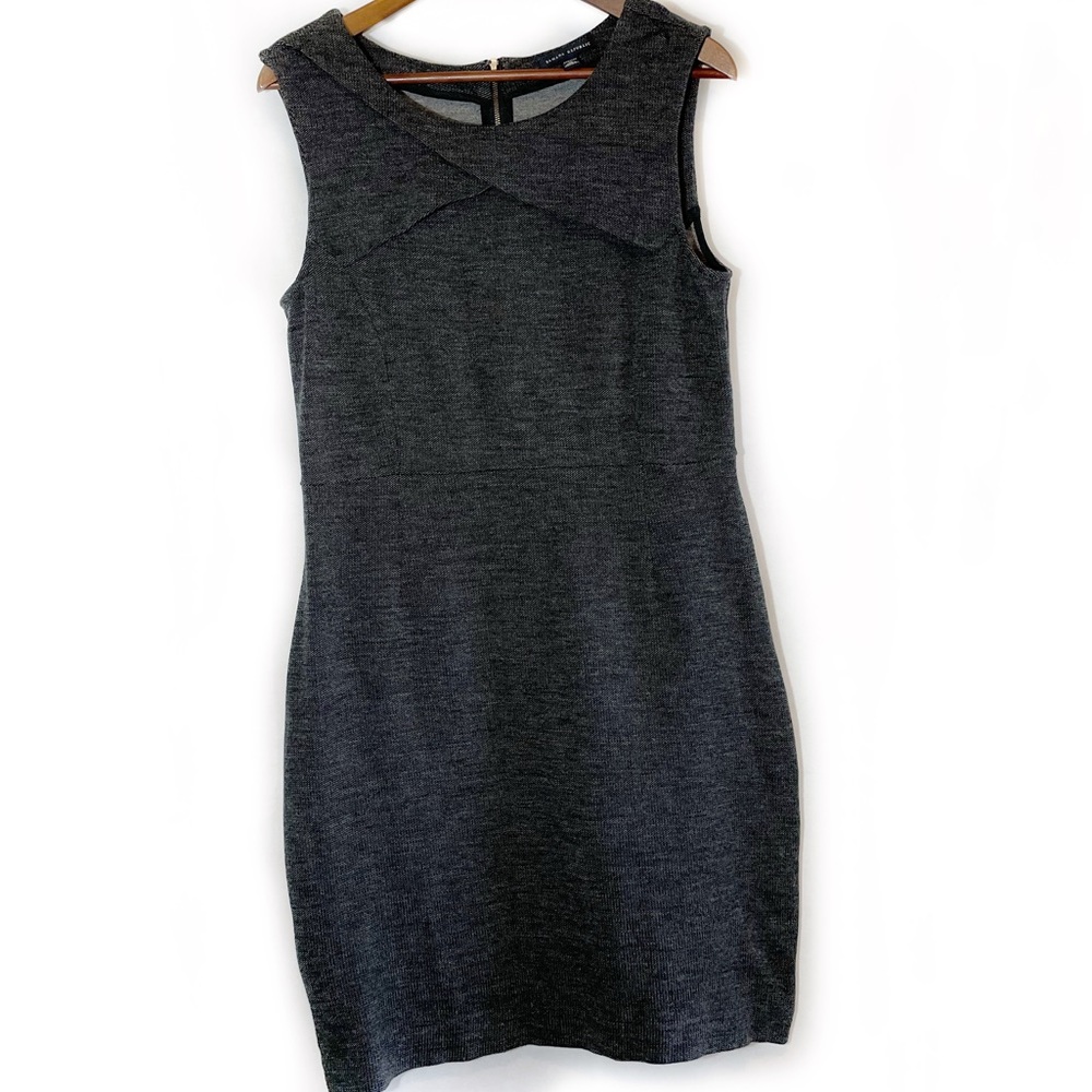 Banana Republic sheath dress size 12 charcoal heathered cotton wool blend knit